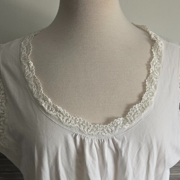Denver Hayes Cream/White Crochet Lace Trim Sleeveless Tank Top - Size 2XL - Picture 2 of 3